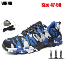 Защитная обувь; Новинка; Мужская Спортивная обувь для пеших прогулок; Рабочая обувь со стальным носком и стальной подошвой; нескользящая обувь для работы; Размеры 35-50