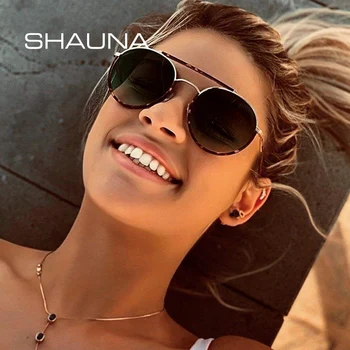 

SHAUNA Fashion Double Colors Metal Frames Round Sunglasses Brand Designer Double Bridges Gradient Shades UV400