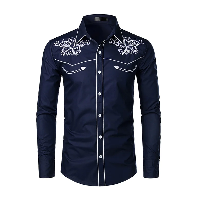 Стильная ковбойская рубашка в западном стиле, Мужская брендовая дизайнерская рубашка с вышивкой, приталенная Повседневная рубашка с длинными рукавами, мужская рубашка для свадебной вечеринки