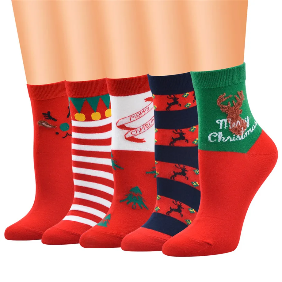 Новогодний подарок, рождественские носки, женские хлопковые носки, Kawaii Calcetines Femme, милые забавные зимние носки для девочек, Санта-Клаус, лось, снег