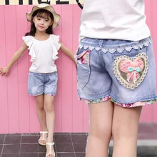 Famli/летние детские джинсовые шорты для девочек; модные джинсы для принцессы для девочек; детские штаны; шорты для девочек; Одежда для девочек с цветочным рисунком