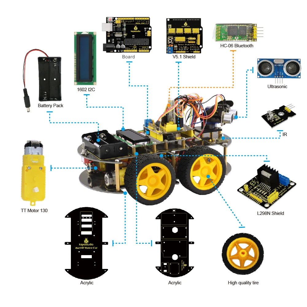 Keyestudio 4WD Bluetooth Многофункциональный Умный Автомобиль DIY для Arduino робот образование