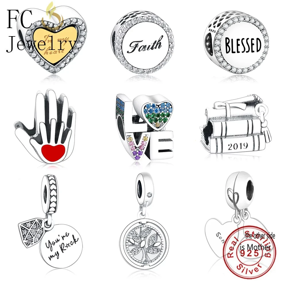 FC Jewelry Fit Original Brand Charm Bracelet 925 Silver Cross Letter Blessed Hand Pink Heart Love Bead For Making Berloque | Украшения и