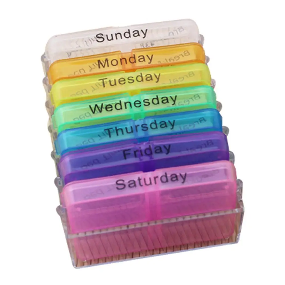 Weekly 7 Days Pill Box 28 Compartments Pill Organizer Plastic Medicine Storage Dispenser Cutter Drug Cases for Home Travel