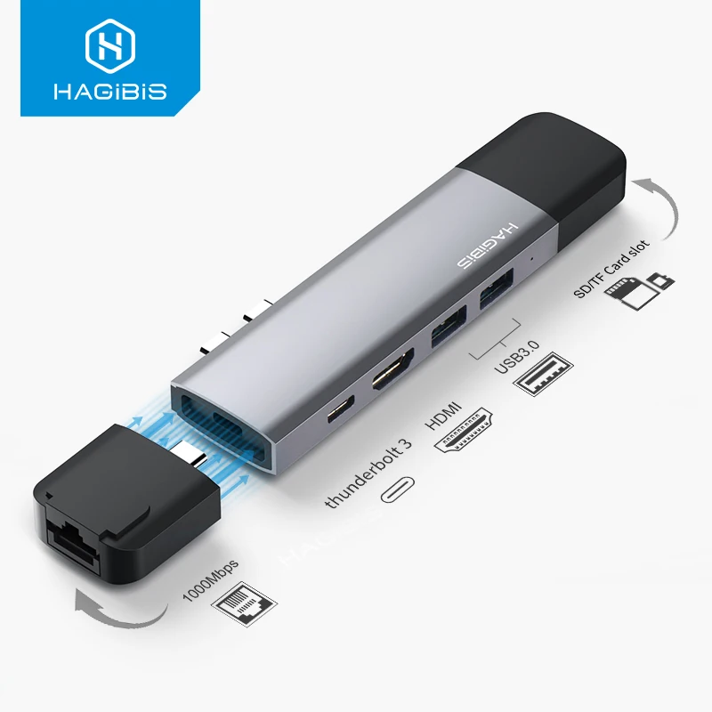  Hagibis USB C HUB USB C to HDMI RJ45 Thunderbolt 3 Adapter Type-c USB 3.0 HUB SD/TF Card Reader PD 