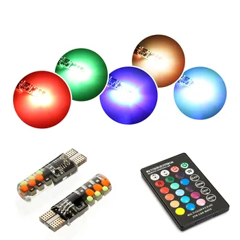 

2PCS 18 SMD RGB T10 194 168 W5W Car Dome Reading Light Automobiles Wedge Lamp RGB LED Bulb With Remote Controller Flash T10 Led