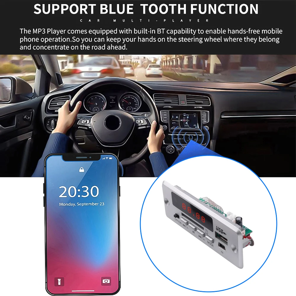 KEBIDU Bluetooth V5.0 MP3 декодирующая плата модуль беспроводной USB MP3 плеер TF слот для карт/USB/FM/пульт дистанционного управления для автомобиля динамик телефон