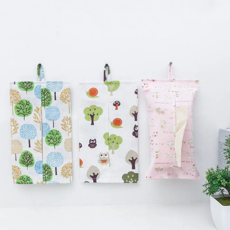 Bolsa colgante de lino y algodón con estampado de dibujos