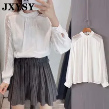 ^^Best Offers JXYSY blouse women england style White tulle mesh patchwork blusas mujer de moda 2019 kimono shirt womens tops and blouses ^^Best Offers JXYSY blouse women england style White tulle mesh patchwork blusas mujer de moda 2019 kimono shirt womens tops and blouses