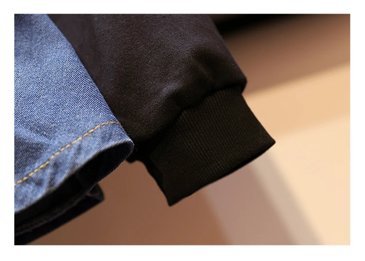 CWBshowGG, большие размеры, Женская Осенняя новинка, тонкая эластичная талия, длинный рукав, с капюшоном, воротник, Повседневная модная джинсовая рубашка в стиле пэчворк