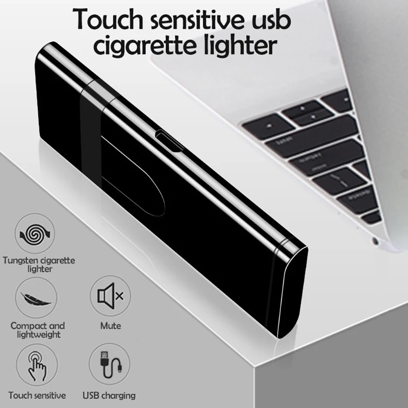 

USB Electric Lighter Finger Print Touch Fire Plasma Double Arc Lighter Windproof Metal Cigarette Lighters Display Men Gift