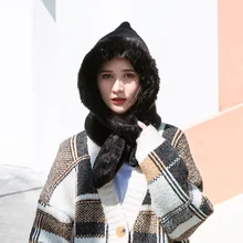 Новинка, плюшевый шарф с рисунком кролика, Осенний теплый зимний шарф с воротником для девочек, шапка с капюшоном Skullies Bonnet