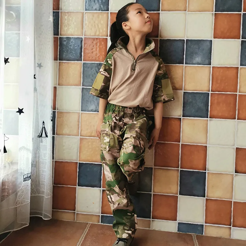 

Summer Children Frog Clothes Cs Training Tactical Combat Camouflage Shirt Pants Hat Kids Outdoors Camping Hiking Hunting Sets