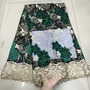 

African Lace Fabric 2019 High Quality Lace Green+gold African Velvet Lace Fabric Nigerian tulle Lace Fabric For Wedding