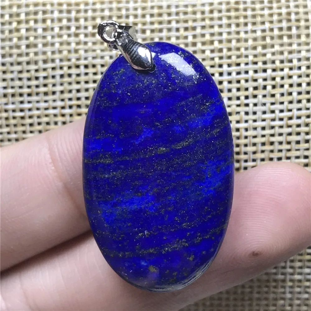 Natural Royal Blue Lapis Lazuli Pendant For Woman Men Crystal Oval Stone 34x21x9mm Beads Silver Necklace Pendant Jewelry AAAAA