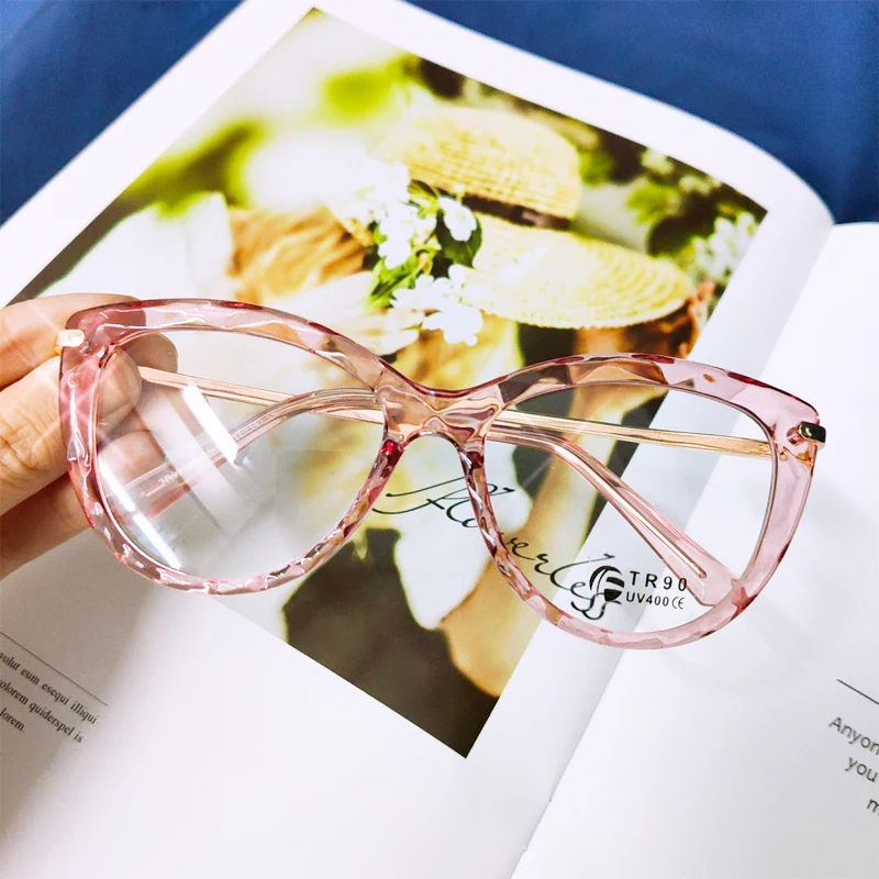 Корейские прозрачные розовые Кристальные очки, оправа для женщин, сплав, кошачий глаз, очки для женщин, бренд, поддельные очки для близорукости, прозрачные очки для мужчин