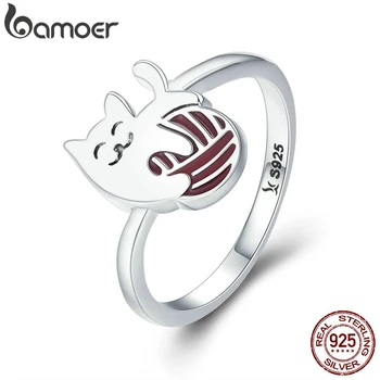 

BAMOER Authentic 100% 925 Sterling Silver Exquisite Play Ball Little Cat Finger Ring Women Sterling Silver Jewelry S925 SCR211