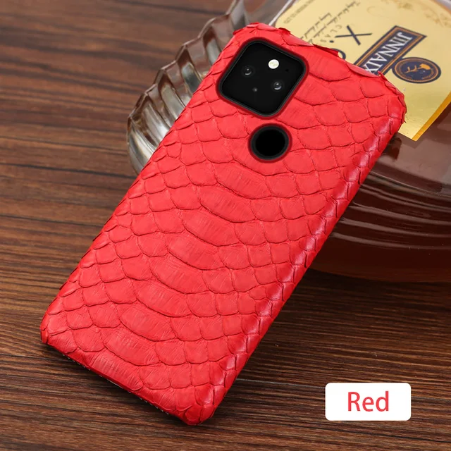 Phone Case For Google Pixel 6 Pro 6 5 5A Pixel 4 Pixel 4A Genuine Python Leather Snakeskins Shockproof Protective Cover Shell Red