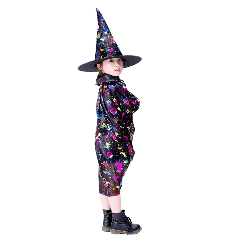 От 2 до 14 лет Хэллоуин Детский костюм, детские маскарадные костюмы, костюм волшебник, ведьма; плащ; накидка; халат с капюшоном для участия в шоу для игры на Хэллоуин