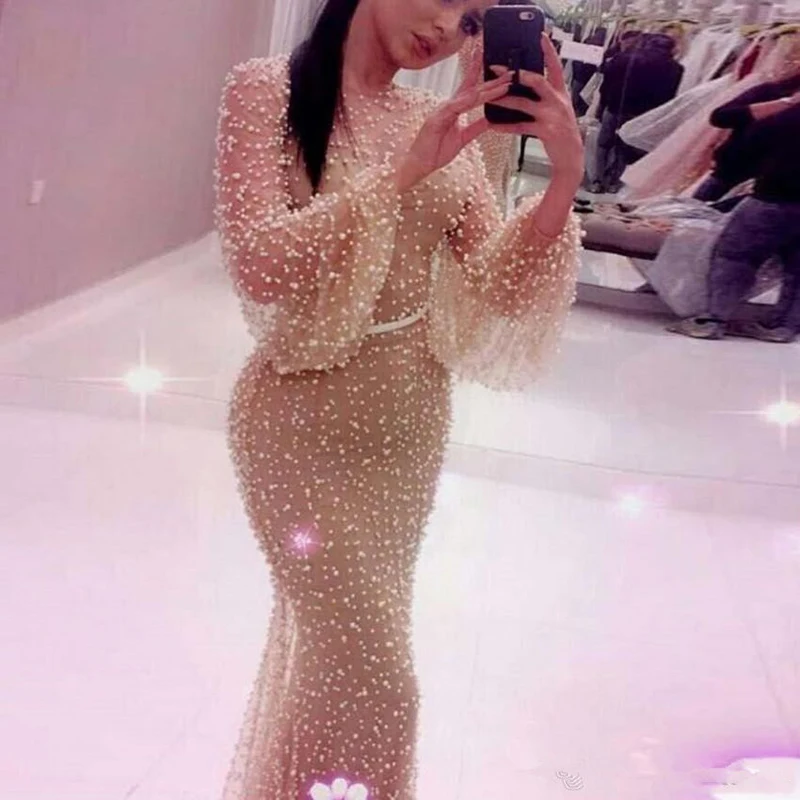Eightree платья для выпускного с жемчугом, vestidos de fiesta de noche, Формальное вечернее платье с длинным рукавом, элегантное платье для выпускного вечера