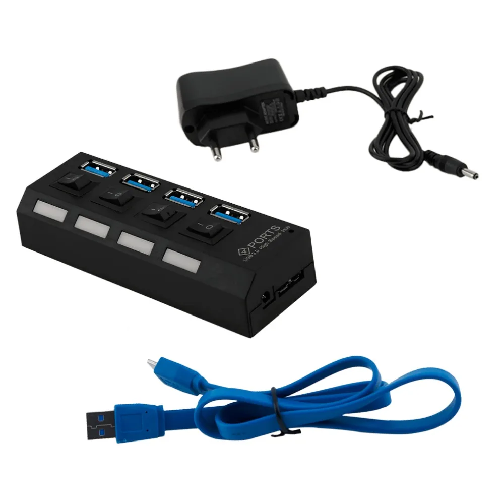 Профессиональный Plug and Play station 4 Порты и разъёмы USB 3,0 Hub ВКЛ/выкл кнопка& AC Мощность Кабель-адаптер для портативных ПК ЕС/США штекер
