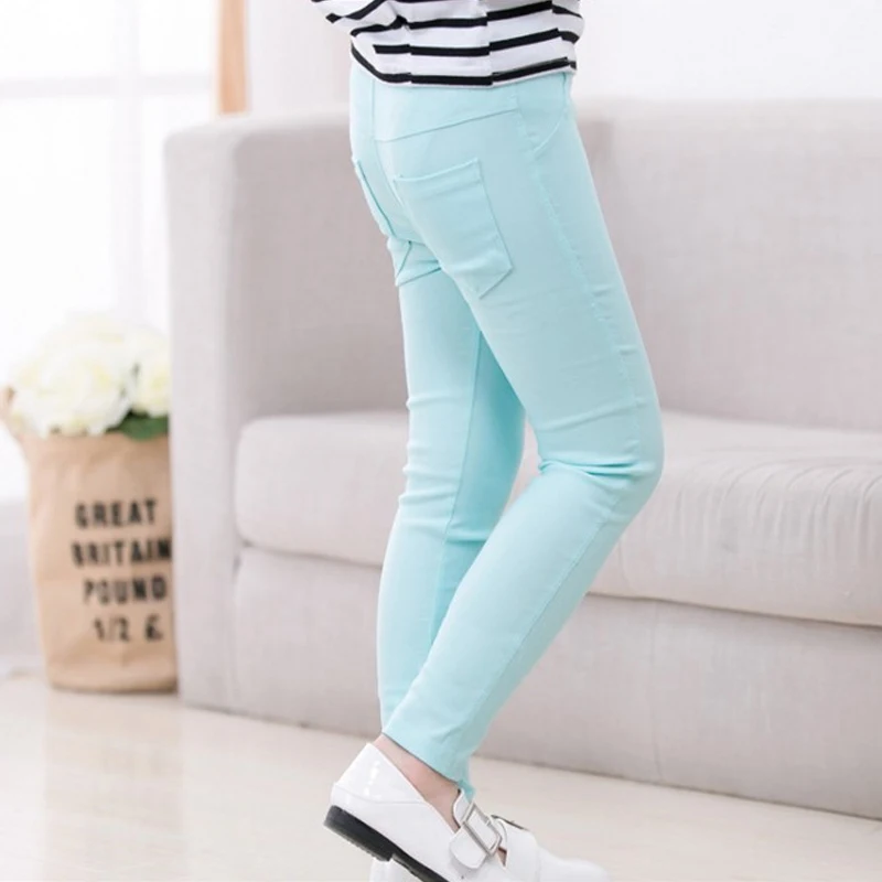 Girls Pencil Pants Slim Fit Elastic Skinny Clothes Candy Color Spring Leggings High Quality - Цвет: Синий