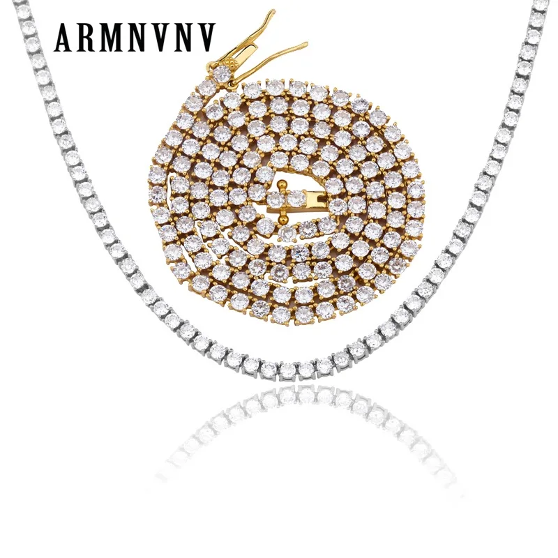 3 мм-5 мм 925 пробы серебро Iced Out Bling 3A Циркон 1 ряд теннисная цепочка Ожерелье для