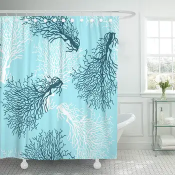 

Shower Curtain Waterproof Decorative 72 x 72 inches Blue Life with Colorful Coral Reef White Sea Coastal Caribbean Ocean Beach