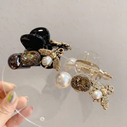 Elegant Retro Bee Hairpin Hair Claws Handmade Pearl Crystal Rhinestone Hair Clip Luxury Jewelry for Girls Women Hair Accessories
