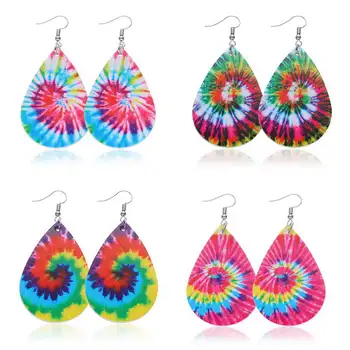 

ZWPON Spiral Printed Earrings for Women Rainbow Dazzling PU Leather Earrings Mujer Brincos Fashion Jewelry