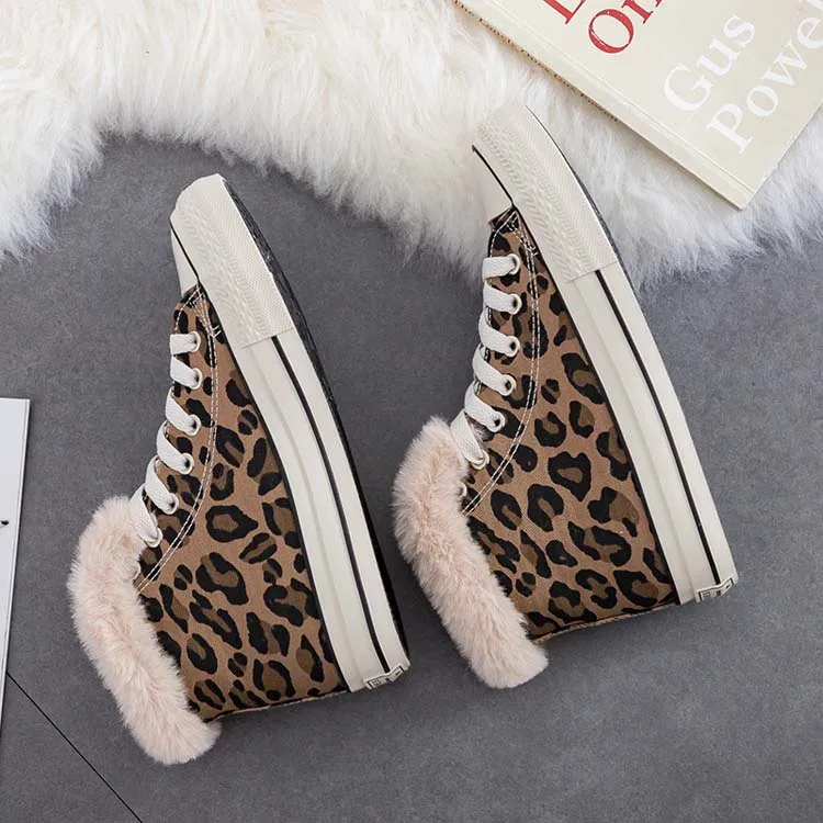 Бархатная хлопковая обувь; женские зимние ботинки; леопардовая парусиновая хлопковая обувь; Уличная обувь; Новинка года; модная теплая женская обувь - Цвет: Leopard 1