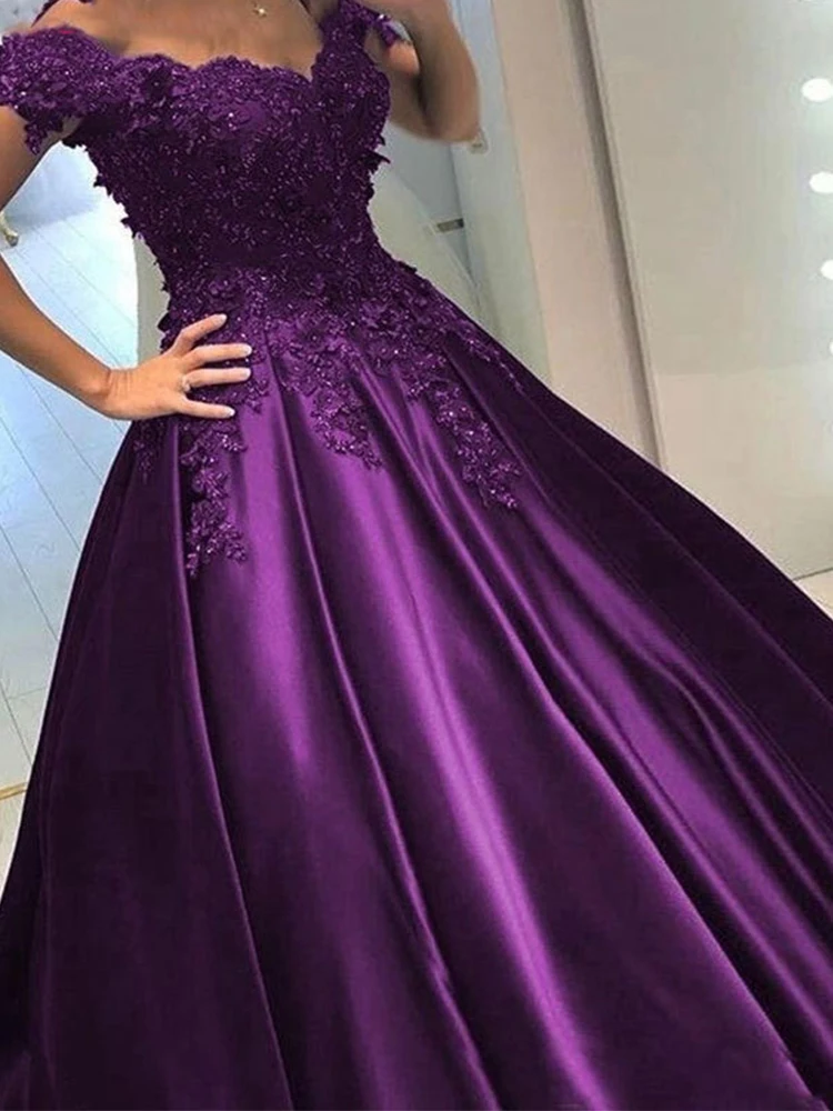 Luxury Purple Lace Satin Ball Gown 