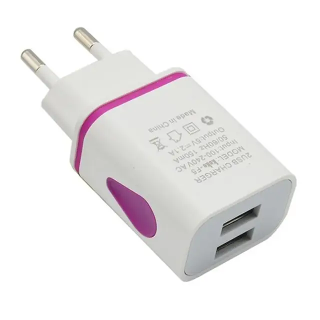 Phone Universal 2.1A 5V LED 2 USB Charger Fast Wall Charging Adapter US/EU Plug USB Charger For iPhone For Samsung For HTC EU Plug PINK