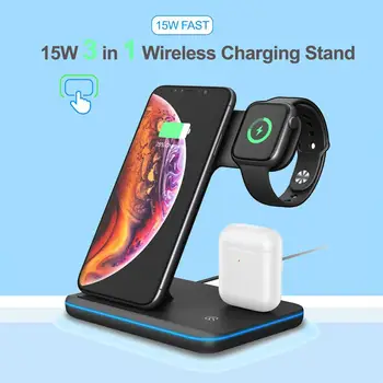 

15W 3-in-1 Smart Wireless Charger Qi Wireless Charging Base For Apple Watch Mobile Phone