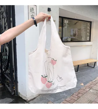 

Canvas Shopping Handbags Fmale Reusable Foldable Tote Bags Women Canvas Shoulder Bags Female Ulzzang Fruit Eco