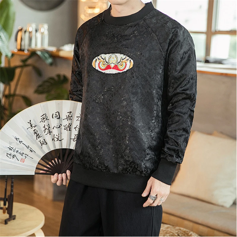 Аниме Crewneck Толстовка мужская вышивка в китайском стиле хлопковая толстовка