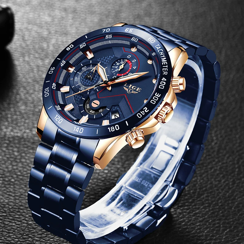  Relogio Masculino LIGE Business Men Watch Luxury Brand Stainless Steel Wrist Watch Military Quartz 
