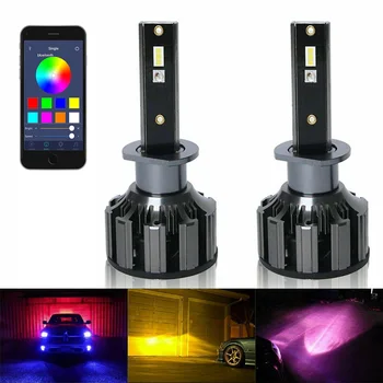

Colorful LED H1 RGB Headlight Kit Fog Lights APP Bluetooth Control Bulb 2x LED Headlight LED Car Light H1 Headlight