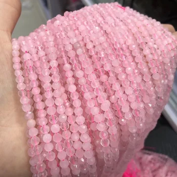 

Natural Stone Rose Quartzs Beaded 4mm Small Faceted Loose Beads for Making Jewelry Necklace DIY Bracelet Accessories