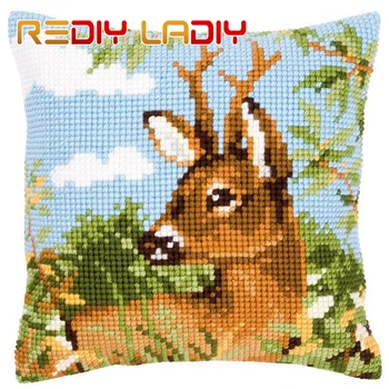 

Cross Stitch Cushion Deer and Bird Make Your Own Pillow Chunky Cross Stitch Kits Pre-Printed Canvas Acrylic Yarn Pillow Case