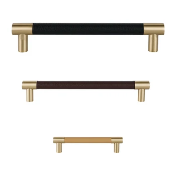 

4pcs/lot Brass cabinet handle Leather Handles Furniture Knobs Closet Pulls Wardrobe Door Handle Free Shipping