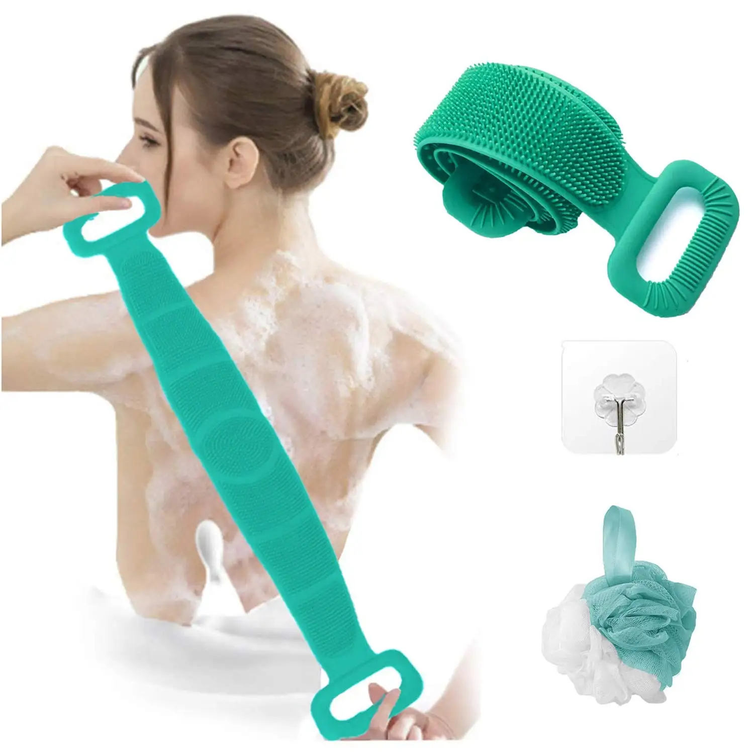 

Силиконовая щетка для ванны и тела, мягкий скребок для спины, отшелушивающий массаж для уборки, ремешок для ванной и душа, натуральная щетка ...