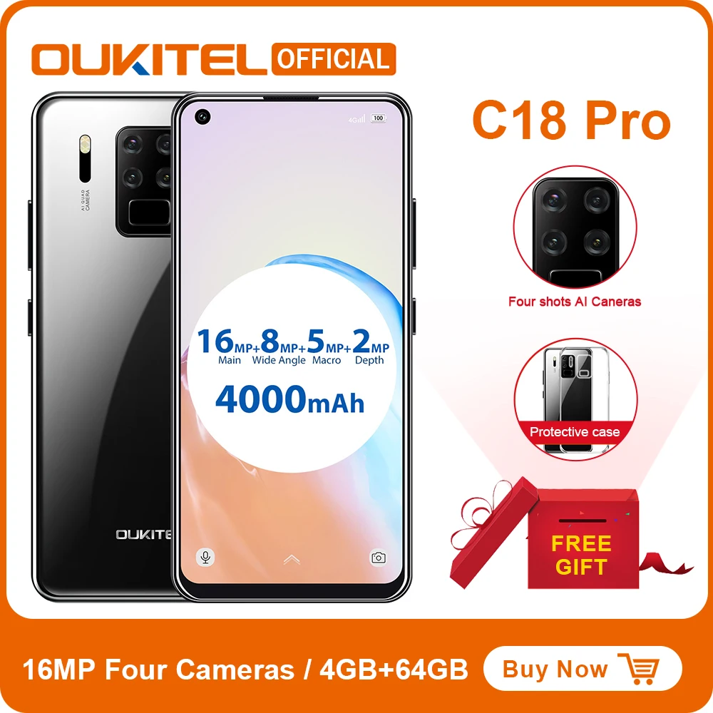 OUKITEL C18 Pro 6 55 &quotAndroid 9 0 MT6757 4 Гб 64 16MP камеры смартфона Octa Core 1600*720 отпечатков пальцев