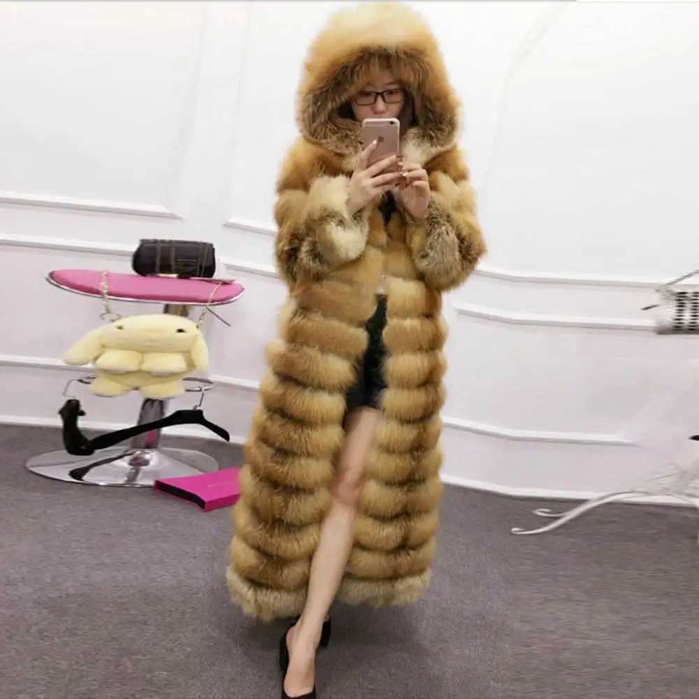 130cm Женские меховые пальто из натурального меха, зимняя куртка для женщин, шуба из лисьего меха, шуба из натуральной кожи, длинное пальто, новое поступление - Цвет: 130cm