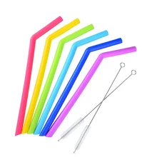 Горячая Распродажа силиконовые соломинки для питья гнутые Многоразовые моющиеся с кисточкой продавец