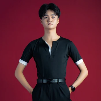 

Latin Dance Shirts Male Short Sleeve Top Performance Wear Adult Rumba Cha Cha Samba Tango Salsa Dancing Practice Wear Men DN4525