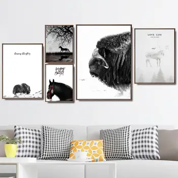 

Northern Europe Home Decoration Poster and Prints Wall Pictures for Living Room Wall Art Canvas Painting Black-and-white animals