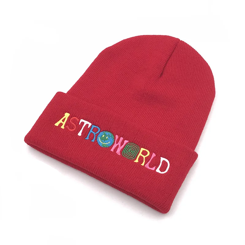 Astroworld, зимняя шапка, вязаная шапка для женщин и мужчин, вышивка, уличная, Skullies Beanies, шапки, одноцветные, теплые, спортивные, лыжные, повседневные Шапки - Цвет: red