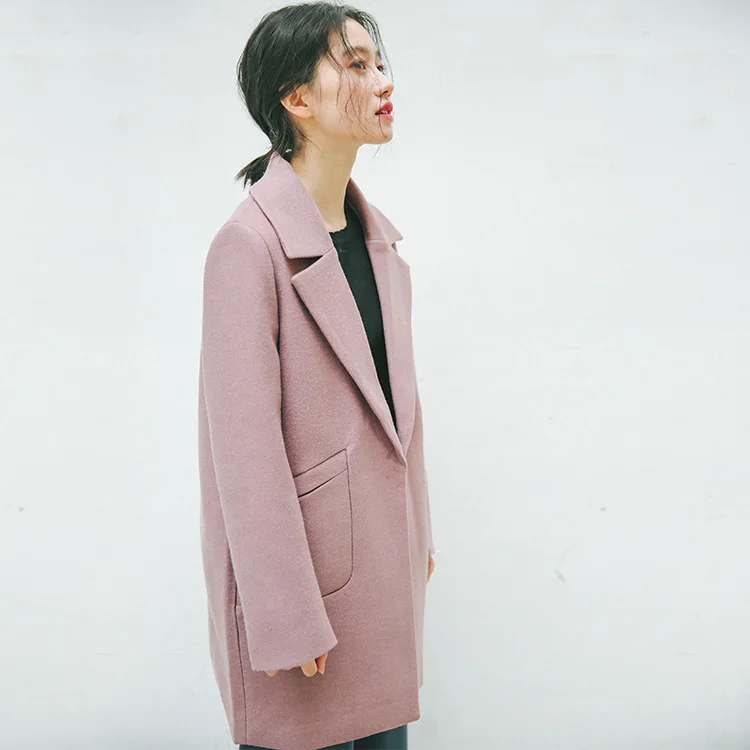 Korean Lapel Thick Woolen Coat Woman Harajuku Loose Long Sleeve Solid Coat Ladies Warm And Slim Large Pocket Long Coat Women