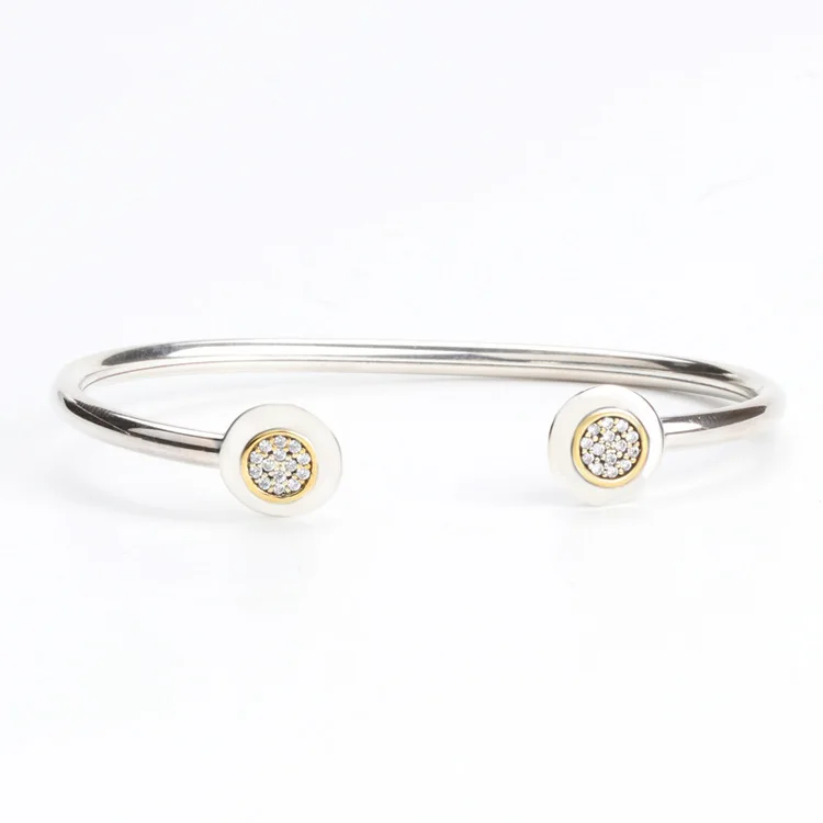 925 пробы серебряный браслет золотого цвета с кристаллами Открытый браслет подходит для женщин бусины Шарм Diy ювелирные изделия